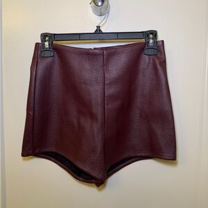AKIRA Faux Leather High-Waist Shorts in Deep Burgundy